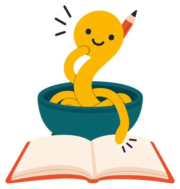 Noodle with a pencil and an open exercise book