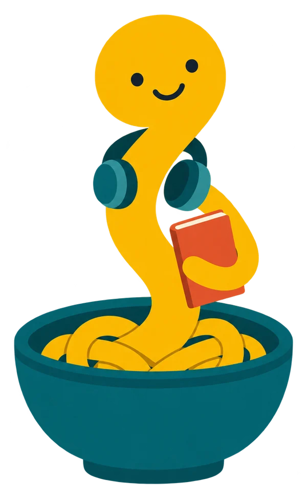 Noodle at its most grown-up, with headphones round its neck