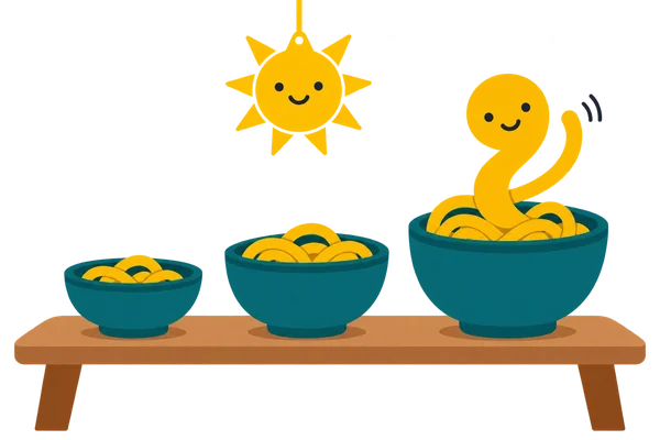 A row of Noodle's bowls, full for the day