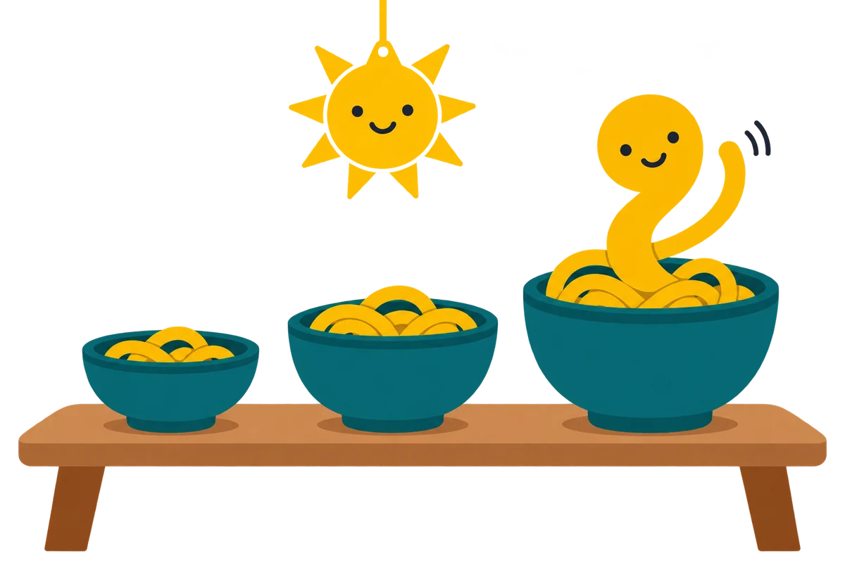 A row of Noodle's bowls, full for the day
