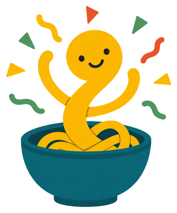 Noodle cheering in its bowl
