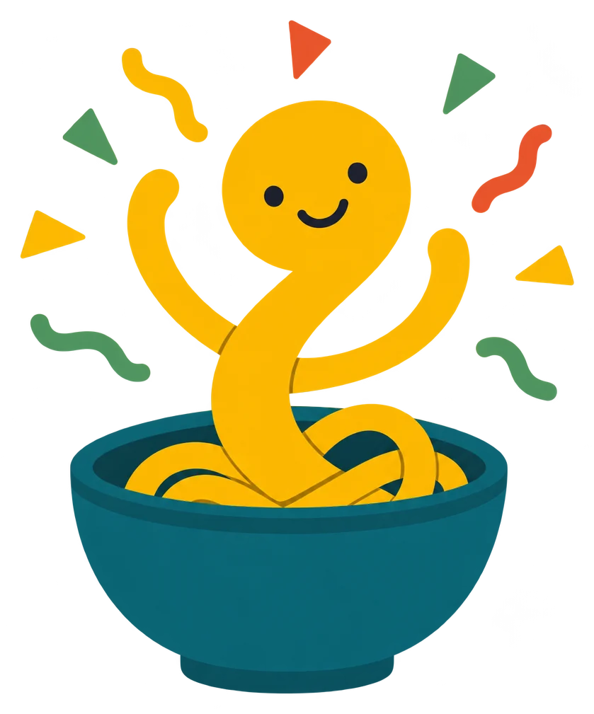 Noodle cheering in its bowl