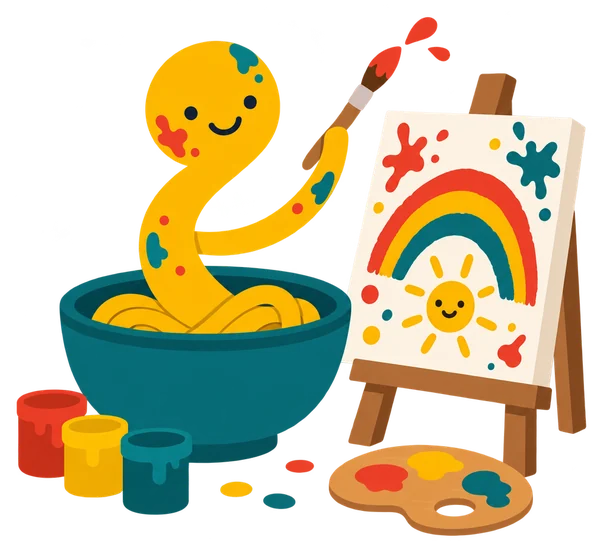 Noodle painting a rainbow at an easel