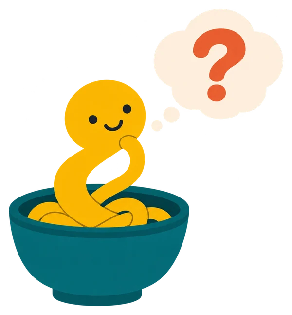 Noodle listening, with a question mark in a thought bubble